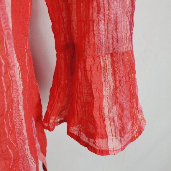 Tommy Bahama Striped Crinkle Top Medium NWT Paramour Red w Gold 3/4 Sleeve - Picture 4 of 6